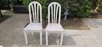 2 eetkamerstoelen hout wit gestoffeerde zitting, Huis en Inrichting, Ophalen, Hout, Gebruikt, Twee