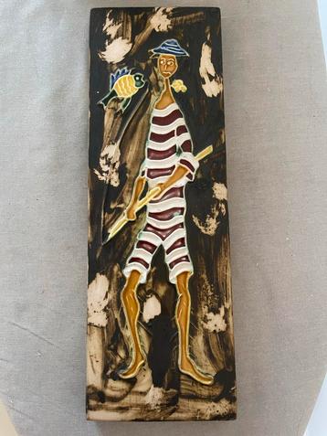 Keramiek Tegel - Visser met Vis - Ruscha keramiek beschikbaar voor biedingen