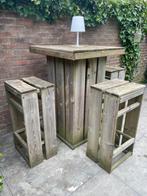 Houten bar set met 3 houten barkrukken, Ophalen, Gebruikt