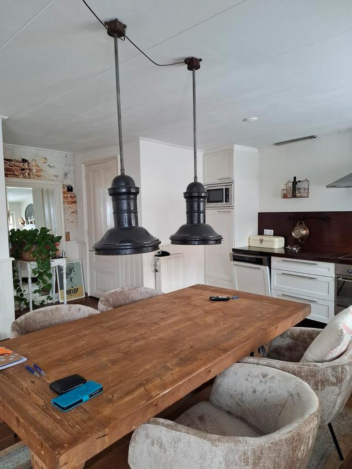 Industriële set originele gaslampen., Huis en Inrichting, Lampen | Hanglampen, Gebruikt, 75 cm of meer, Metaal, Ophalen of Verzenden