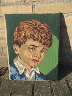 Geborduurd schilderij met huilend jongetje, Minder dan 50 cm, Gebruikt, Ophalen of Verzenden, Schilderij