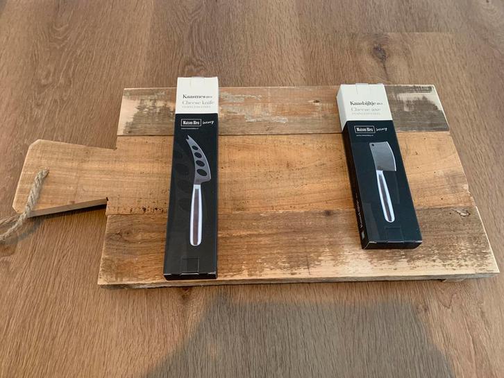 Borrelplank met kaasmesjes set, Huis en Inrichting, Keuken | Bestek, Nieuw, Los bestek, Hout, Ophalen of Verzenden