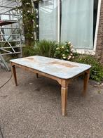Tuintafel, houten onderstel met zinken blad!, Ophalen, Gebruikt, Rechthoekig, Hout