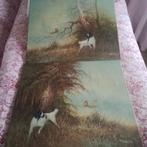 Twee oude schilderijen met jacht hond, Antiek en Kunst, Ophalen