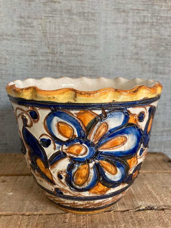 Vintage Italiaanse Majolica bloempot, M16, in perfecte staat, Antiek en Kunst, Antiek | Keramiek en Aardewerk, Ophalen of Verzenden