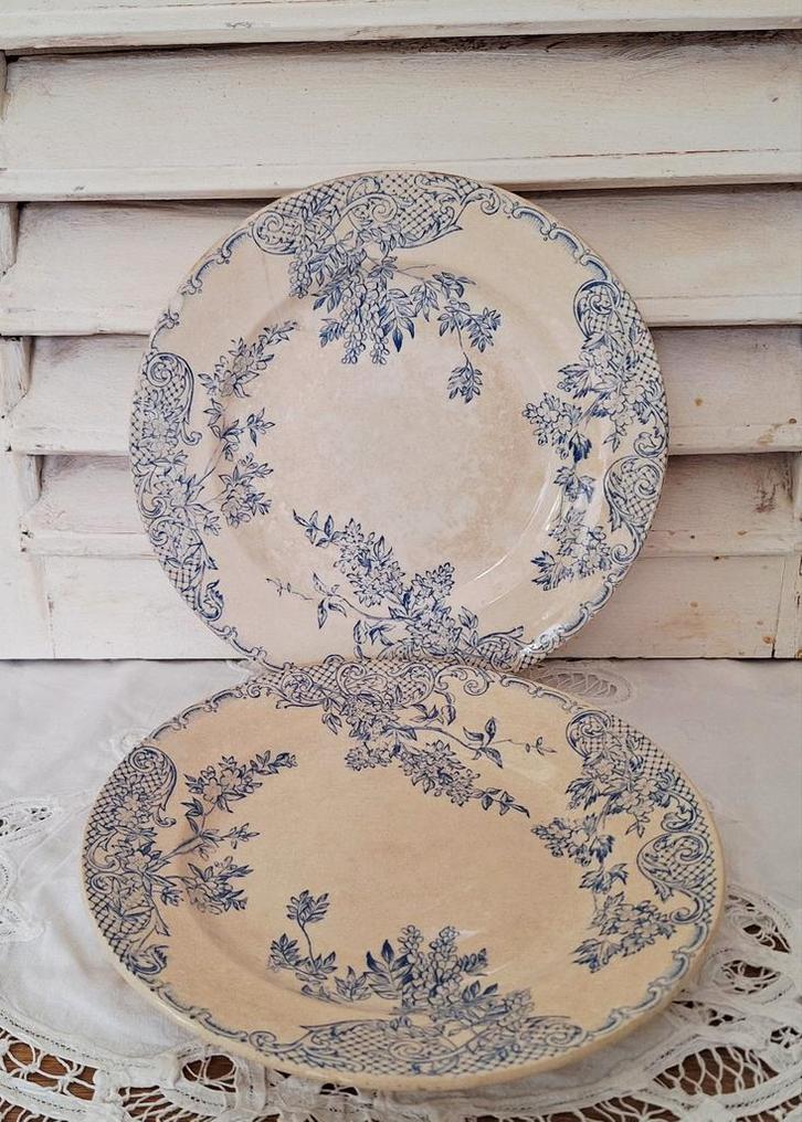 Faïencerie Jemappes Bord - beboterd, 2 x, Antiek en Kunst, Antiek | Servies los, Ophalen of Verzenden