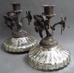 Om 1875 - 1900 Armeluis Zilver Kwikzilver Kandelaar Glas Tin