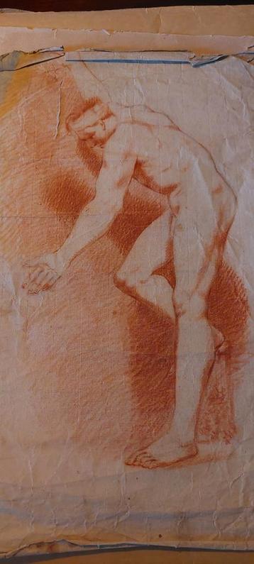 Rode Krijtstudie van een Naakte Man beschikbaar voor biedingen