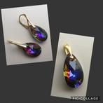 Set oorbellen hanger Swarovski kristal goud zilver ketting, Verzenden, Zo goed als nieuw, Goud