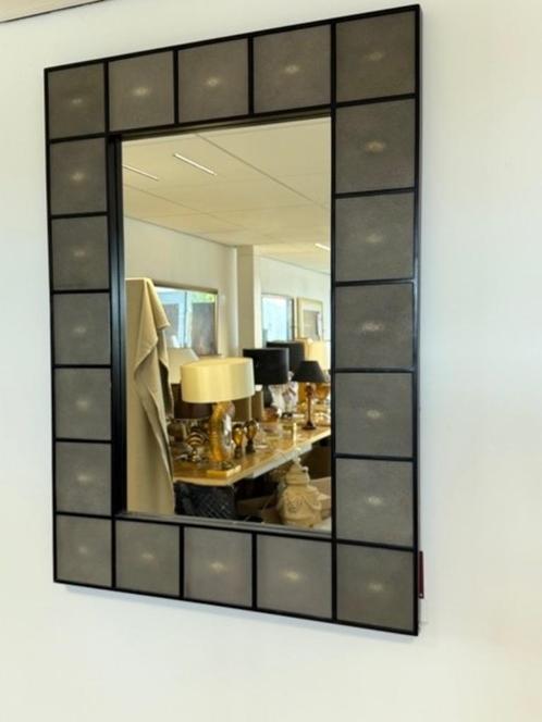 Spiegel  Shagreen met leer, Huis en Inrichting, Woonaccessoires | Spiegels, Zo goed als nieuw, 100 tot 125 cm, 100 tot 150 cm