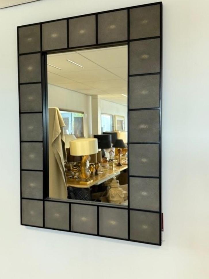 Spiegel  Shagreen met leer, Huis en Inrichting, Woonaccessoires | Spiegels, Zo goed als nieuw, 100 tot 125 cm, 100 tot 150 cm