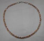 Zilveren tricolor collier platte schakel nr.890, Verzenden, Zo goed als nieuw, Zilver