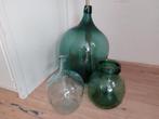 3 mooie groene glazen vazen, flessen, Huis en Inrichting, Woonaccessoires | Vazen, Minder dan 50 cm, Groen, Glas, Ophalen of Verzenden