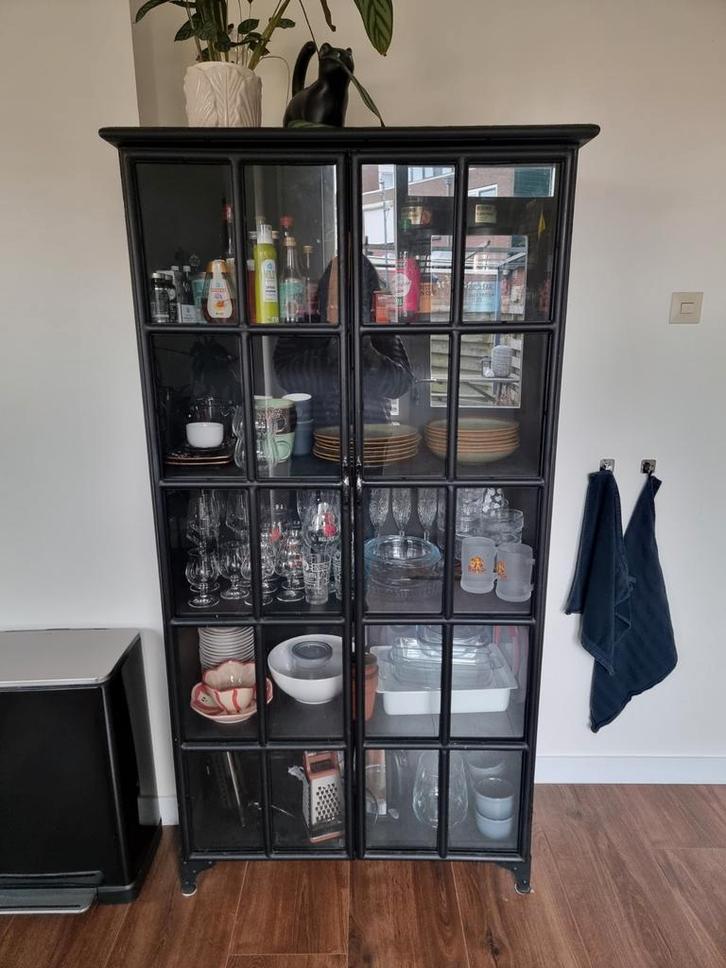 Zwarte metalen buffetkast - 180x90cm, Huis en Inrichting, Kasten | Vitrinekasten, Gebruikt, 150 tot 200 cm, 50 tot 100 cm, 25 tot 50 cm
