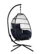 Hang-/relaxfauteuil te koop. Zwart wicker met grijs kussen,, Huis en Inrichting, Fauteuils, Ophalen, Zo goed als nieuw