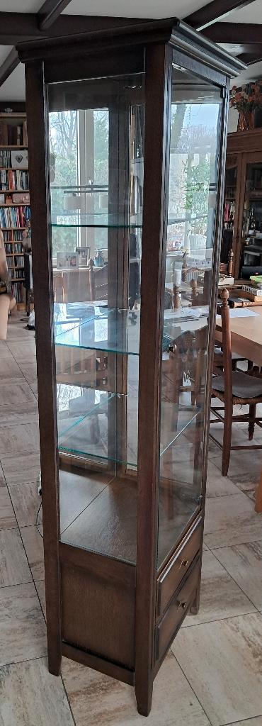 Eiken vitrine kast, Huis en Inrichting, Kasten | Vitrinekasten, Gebruikt, 150 tot 200 cm, 50 tot 100 cm, 25 tot 50 cm, Met lade(s)