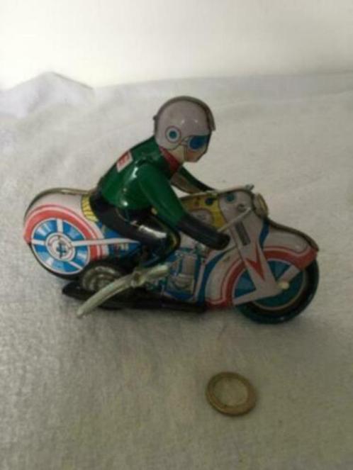 Blikken motorrijder, puntgaaf, rijdt als een speer., Antiek en Kunst, Antiek | Speelgoed, Ophalen of Verzenden