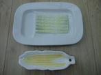 2 verschillende serveerschalen c.q. borden asperge en mais, Gebruikt, Ophalen of Verzenden, Schaal of Schalen, Overige stijlen