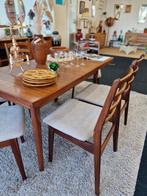 Vintage eetkamerstoelen (6) teak/beige rib 70s, Ophalen, Overige kleuren, ., Vintage