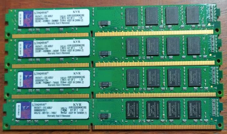 16GB DDR3 4x4GB PC3-10700 1333MHz Kingston LP Desk. 11511242, Computers en Software, RAM geheugen, Gebruikt, Desktop, 16 GB, DDR3