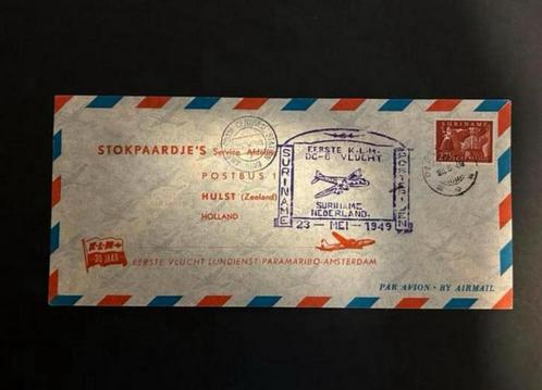 Fiest Flight Envelop, KLM Paramaribo - Amsterdam, Postzegels en Munten, Brieven en Enveloppen | Nederland, Envelop, Ophalen of Verzenden