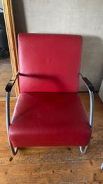 Leren Stoel met metalen frame - Rood, Huis en Inrichting, Fauteuils, Ophalen, Zo goed als nieuw, 75 tot 100 cm, 50 tot 75 cm