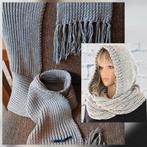 Capuchon sjaal grijs - grijze gebreide das muts - winter, Ophalen of Verzenden, Nieuw, Sjaal