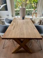 Toffe eikenhouten tafel met X poten in goede staat, Huis en Inrichting, Ophalen, Eikenhout, 50 tot 100 cm, Zo goed als nieuw