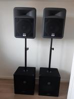 Complete speaker set van 2x Skytec SMWA15, 2x  Peavey PR12, Gebruikt, 120 watt of meer, Front, Rear of Stereo speakers, Ophalen
