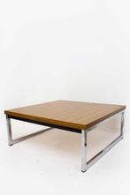Vierkante salontafel houtfineer en verchroomd onderstel, Ophalen, Gebruikt, 50 tot 100 cm, -
