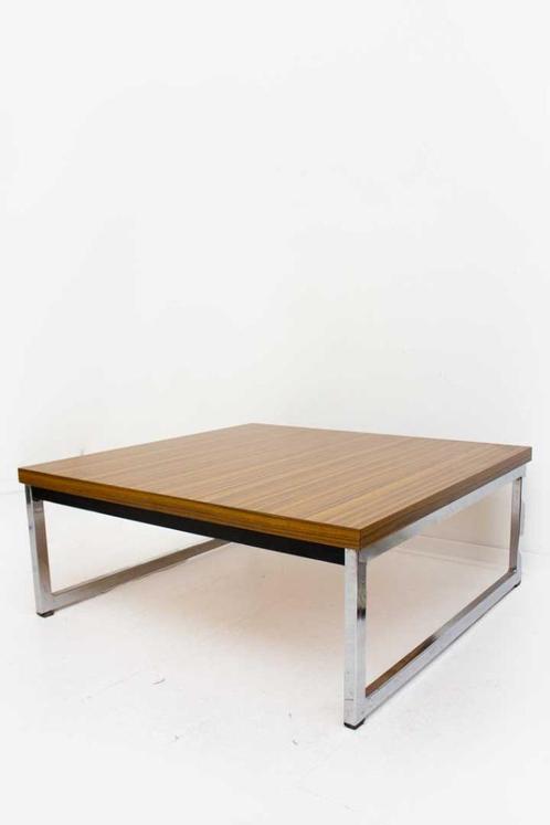 Vierkante salontafel houtfineer en verchroomd onderstel, Huis en Inrichting, Tafels | Salontafels, Gebruikt, Minder dan 50 cm