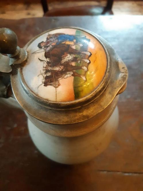 19e eeuwse Duitse aardewerk bierkan met deksel, Antiek en Kunst, Antiek | Overige Antiek, Ophalen of Verzenden