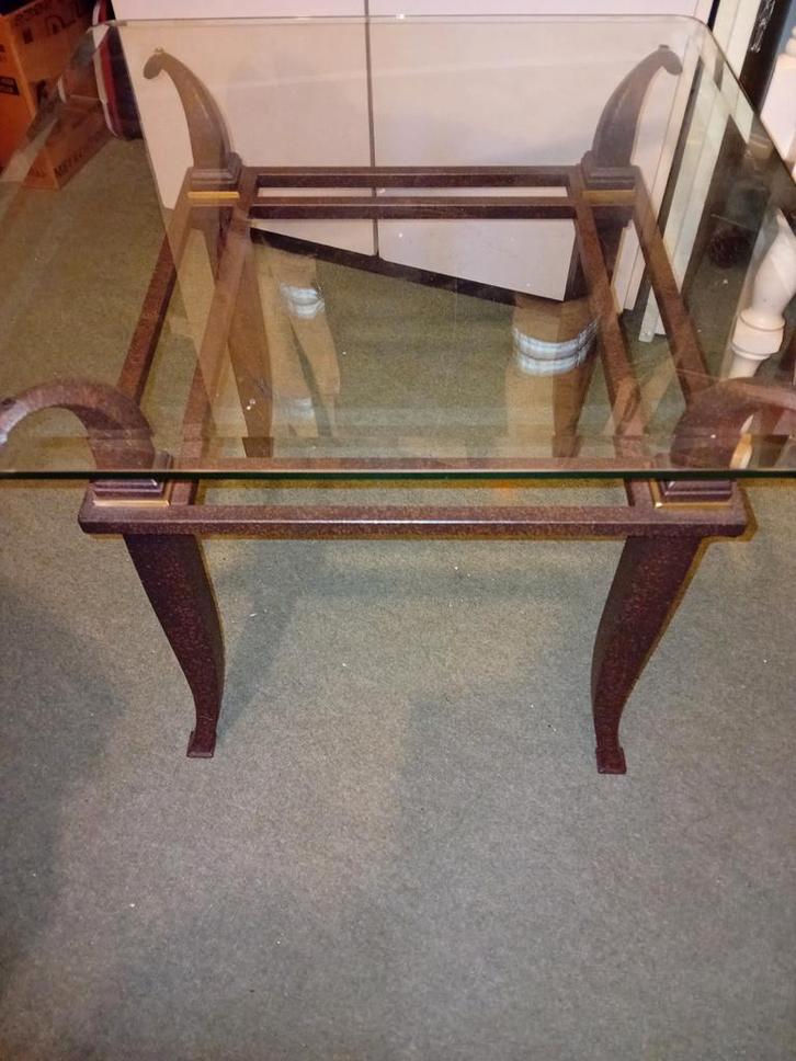 Glastafel met Smeedijzeren Onderstel, Huis en Inrichting, Tafels | Salontafels, Gebruikt, 50 tot 75 cm, 50 tot 100 cm, 50 tot 100 cm