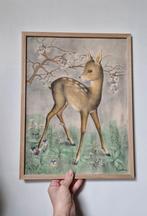 Vintage Prent Hertje in Houten Lijst, Antiek en Kunst, Ophalen of Verzenden