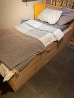 Net steigerhouten eenpersoons bed 90x200, Nieuw, Grijs, 90 cm, Modern