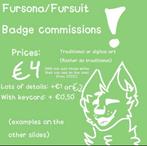 Fursuit/Fursona badge commissions!, Hobby en Vrije tijd, Kostuums, Theaterbenodigdheden en LARP, Nieuw, Accessoires, Verzenden