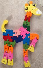 Houten Giraffe Puzzel - Cijfers & Alfabet, 2 tot 4 jaar, 10 tot 50 stukjes, Ophalen of Verzenden, Zo goed als nieuw