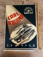 Vintage Metalen Reclamebord Carl Schlieper Mes Zakmes Dolk, Reclamebord, Ophalen of Verzenden