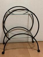 Glazen bijzettafel op wieltjes, Huis en Inrichting, Tafels | Bijzettafels, Minder dan 55 cm, Rond, Glas, Ophalen