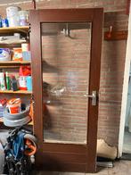 Hard houten deur met enkel glas, Doe-het-zelf en Verbouw, Deuren en Horren, Ophalen, 200 tot 215 cm, Glas, Buitendeur
