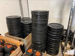 Bumper plates Power Factory 50 mm schijven veel voorraad!, Sport en Fitness, Fitnessmaterialen, Halterschijven, Gebruikt, Rug