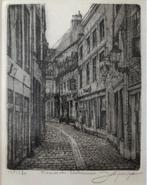 Mooie ets Stokstraat Maastricht Jan v. Rijsewijk, Ophalen of Verzenden