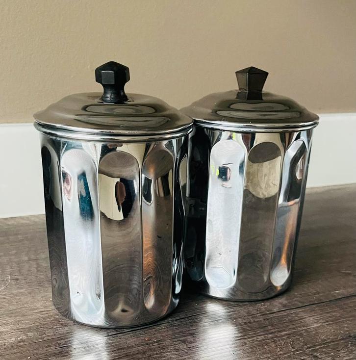 Vintage 50’er jaren voorraadbussen - verchroomd koper, Antiek en Kunst, Antiek | Keukenbenodigdheden, Ophalen