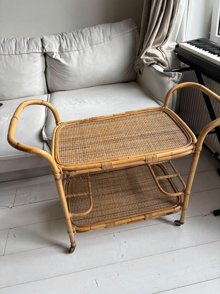Italiaanse serveerwagen van bamboe en rotan, jaren 50, Antiek en Kunst, Antiek | Meubels | Tafels, Ophalen
