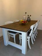 Eettafel met 6 stoelen - Rustiek eiken blad, Ophalen, Gebruikt, 100 tot 150 cm, Eikenhout