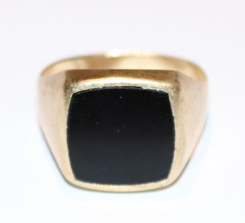 Gouden heren zegel ring met onyx, 14 karaat, Sieraden, Tassen en Uiterlijk, Antieke sieraden, Ring, Goud, Met edelsteen, Verzenden