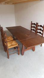 Eikenhouten eetkamer eethoek: uitschuiftafel 4 stoelen. S17, Tweedehands verkoop, Tweedehands verkoop, Gebruikt, 200 cm of meer