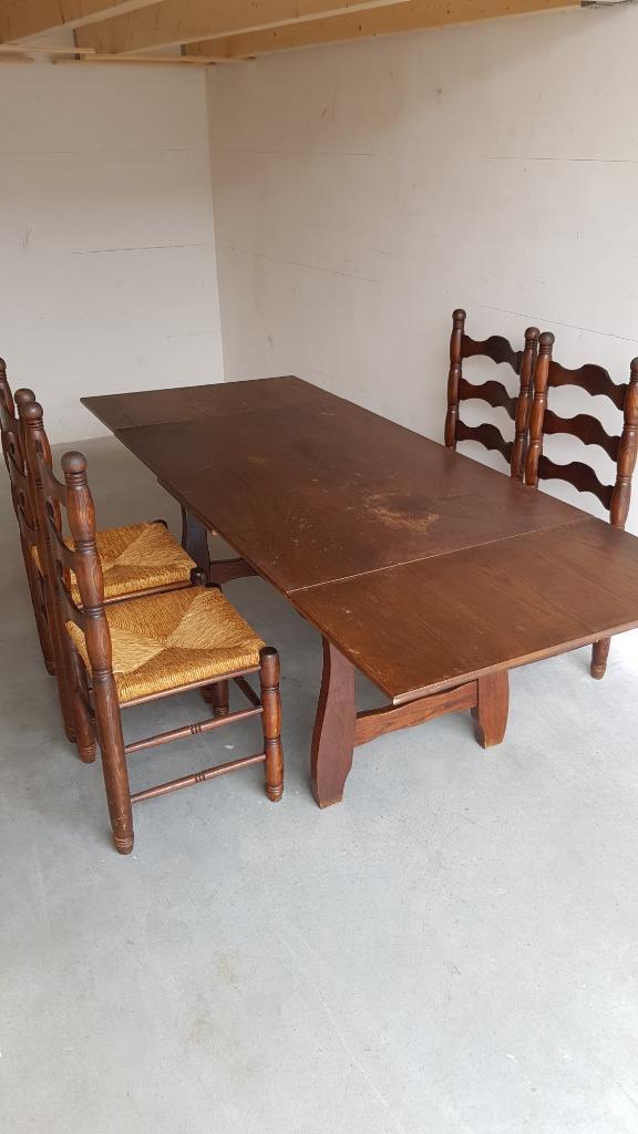 Eikenhouten eetkamer eethoek: uitschuiftafel 4 stoelen. S17, Huis en Inrichting, Tafels | Eettafels, Gebruikt, 50 tot 100 cm, 200 cm of meer