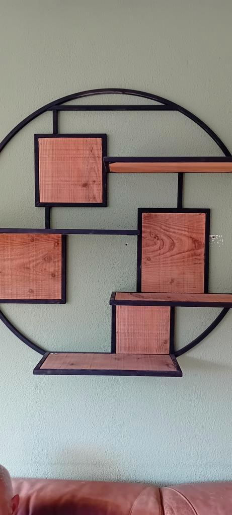 Wandrek mangohout rond, 100 cm., Huis en Inrichting, Woonaccessoires | Wandplanken en Boekenplanken, Zo goed als nieuw, Ophalen