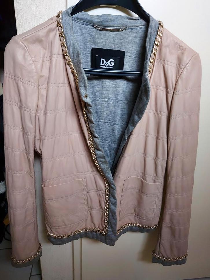 Dolce & Gabana Leren Jasje met Bont - Maat M, Kleding | Dames, Jasjes, Kostuums en Pakken, Gedragen, Jasje, Maat 38/40 (M), Roze